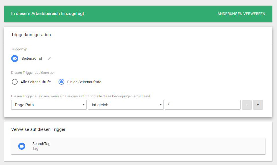Trigger konfigurieren für die Sitelinks Searchbox im Google Tag Manager